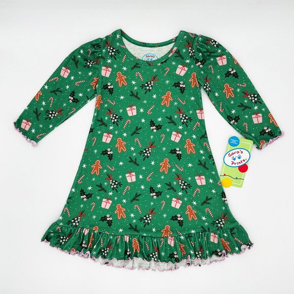 NWT Sara's Prints Toddler Girls Christmas Evergreen Print Nightgown Size 2 - Picture 1 of 6